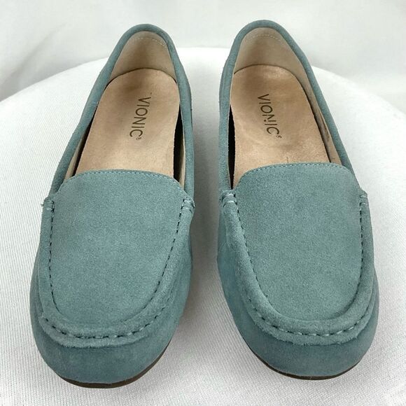 Vionic Moccasins Blue Suede Womens Sz 8 Leather Slip On Flats Shoes Debbie - Picture 1 of 12